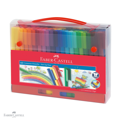 Set 60 carioci Faber-Castell Connector cu geanta cadou, cerneala pe baza de apa, pentru copii [0]