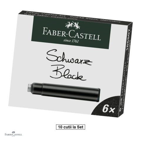Cerneala si Consumabile pentru Stilouri - Set 60 cartuse standard Faber-Castell cu cerneala neagra permanenta, 10 cutii, pentru stilouri
