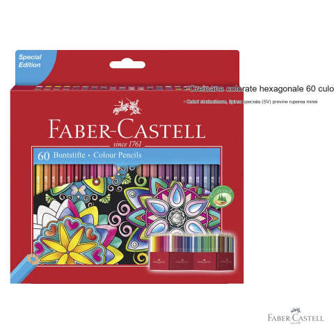 Set 60 creioane colorate hexagonale Faber-Castell, editie speciala, pentru carti de colorat [2]