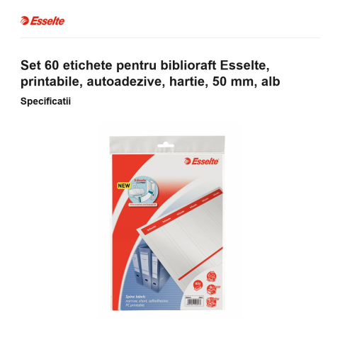 Set 60 etichete pentru biblioraft Esselte, printabile, autoadezive, hartie, 50 mm, alb [2]