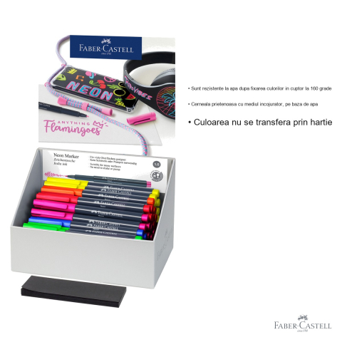 Set 60 markere creative neon Faber-Castell, efect fluorescent, pentru multiple suprafete [2]