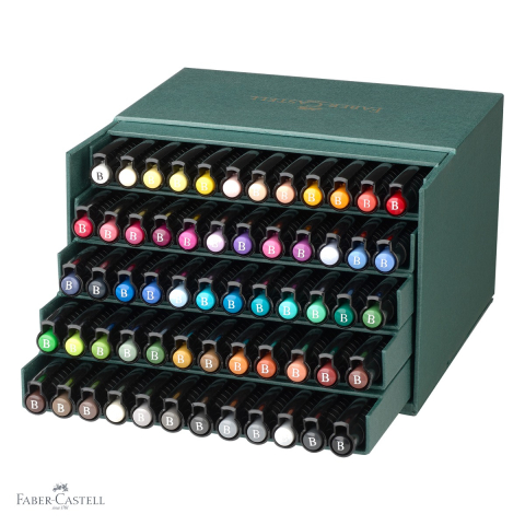 Set 60 markere Pitt Artist Pen Brush Faber-Castell, varf pensula, cutie Studio pentru artisti si designeri [3]