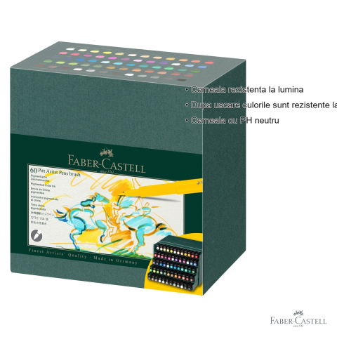 Set 60 markere Pitt Artist Pen Brush Faber-Castell, varf pensula, cutie Studio pentru artisti si designeri [2]