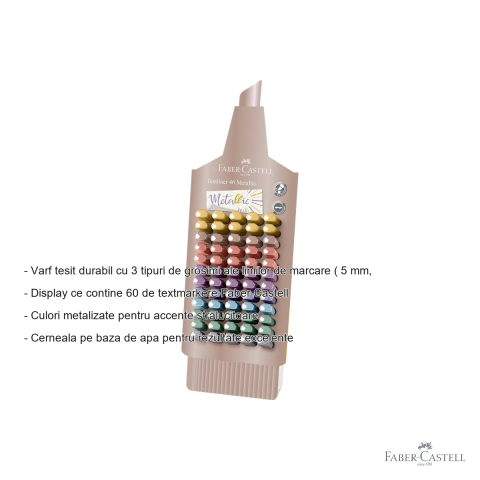 Set 60 textmarkere metalizate Faber-Castell, varf tesit, culori stralucitoare pentru marcare profesionala [1]