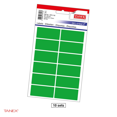 Birotica papetarie - Set 600 etichete autoadezive Tanex, dreptunghiulare cu colturi rotunjite, 23x50 mm, 10 seturi, verzi