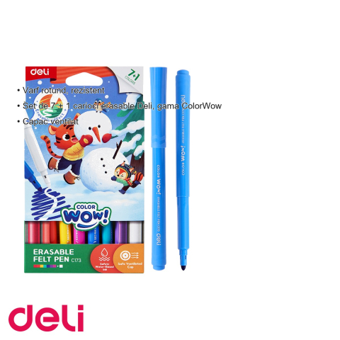 Set 7+1 carioci erasable Deli ColorWow, cu radiera magica, pentru copii si scoala [2]