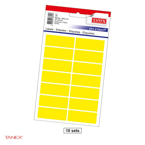 Etichete autoadezive - Set 700 etichete autoadezive Tanex, dreptunghiulare cu colturi rotunjite, 19x50 mm, 10 seturi, galbene