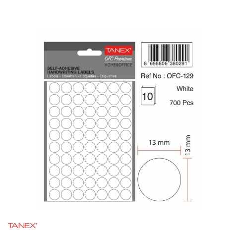 Set 7000 etichete autoadezive rotunde Tanex, diametru 13 mm, 10 seturi, albe [3]