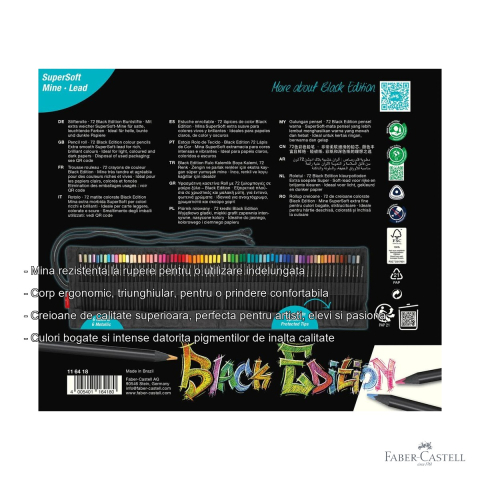 Set 72 creioane colorate Faber-Castell Black Edition, mina moale, ambalaj roll-up, pentru artisti si elevi [1]