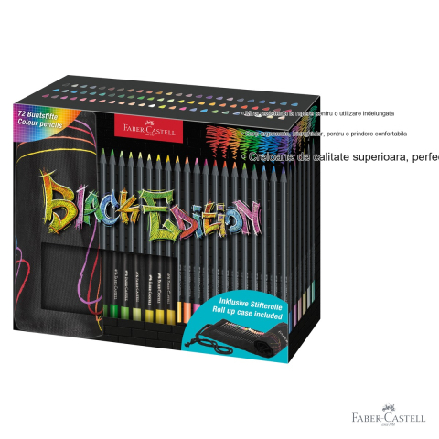 Set 72 creioane colorate Faber-Castell Black Edition, mina moale, ambalaj roll-up, pentru artisti si elevi [2]