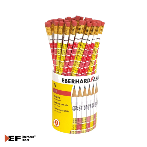 Creioane si ascutitori - Set 72 creioane grafit B cu guma Eberhard Faber, tabla inmultirii, mina 2mm, display transparent