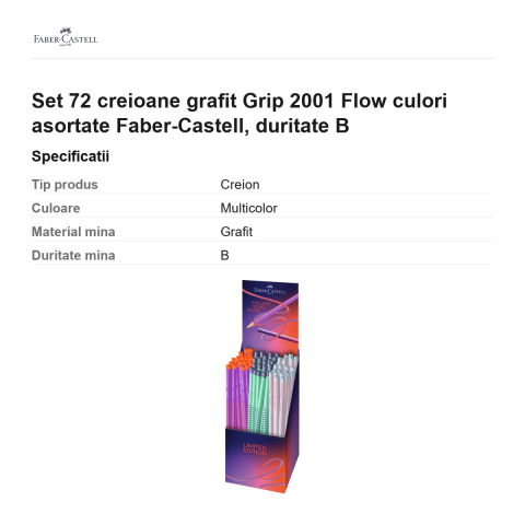 Set 72 creioane grafit Grip 2001 Flow culori asortate Faber-Castell, duritate B [2]