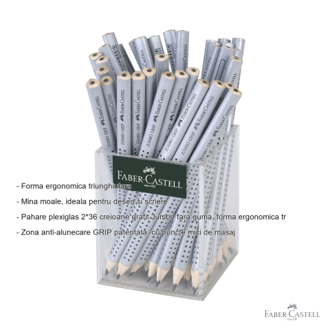Set 72 creioane grafit Jumbo Faber-Castell, forma triunghiulara ergonomica, fara guma, pentru copii [1]