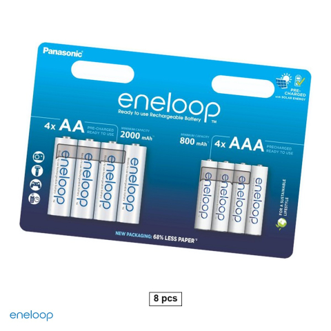 Energy - Set 8 acumulatori Ni-MH Eneloop BK-KJMCDE44E, 4 x AA HR6 2000 mAh si 4 x AAA HR03 800 mAh, 1.2 V, preincarcati, pana la 2100 cicluri, in blister