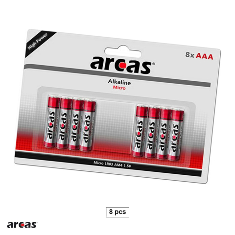 Energy - Set 8 baterii alcaline Arcas AAA LR03, 1.5 V, 10.5 x 44.5 mm, in blister