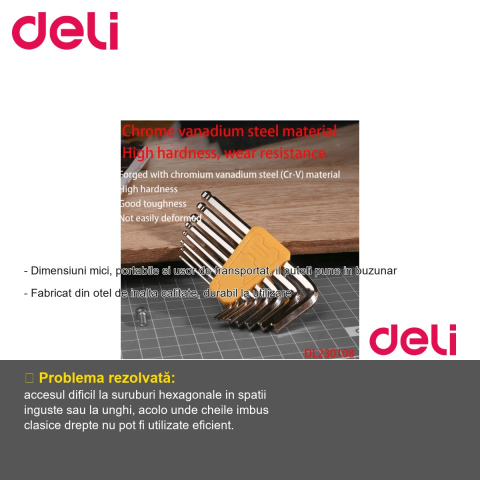 Set 8 chei imbus cap sferic Deli, otel inalta calitate, portabil, pentru suruburi metrice [1]