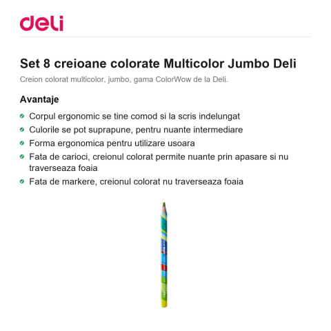 Set 8 creioane colorate Multicolor Jumbo Deli [1]