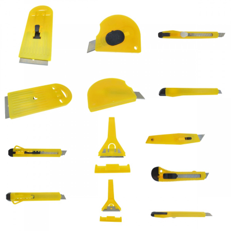 Set 8 cuttere, lame cu tais intre 7.5mm si 50 mm, cu maner galben [2]