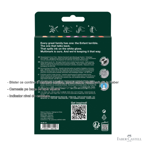 Set 8 markere acrilice Faber-Castell Multimark, tonuri calde, varf dublu, pentru arte si mestesuguri [1]