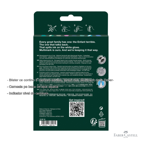 Set 8 markere acrilice Faber-Castell Multimark, tonuri reci, varf dublu, pentru suprafete multiple [1]
