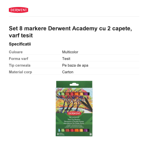 Set 8 markere Derwent Academy cu 2 capete, varf tesit [2]