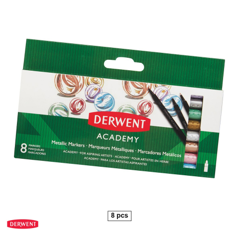 Marker permanent - Set 8 markere metalice Derwent Academy, pentru desen si decorare