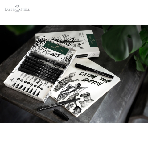Set 8 markere Pitt Artist Pen Faber-Castell cu sketchbook, cerneala pigmentata india, pentru schite si ilustratii [4]