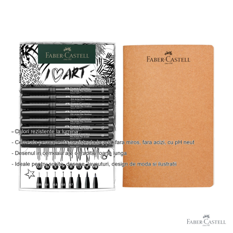 Set 8 markere Pitt Artist Pen Faber-Castell cu sketchbook, cerneala pigmentata india, pentru schite si ilustratii [1]