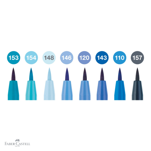 Set 8 markere Pitt Artist Pen Faber-Castell, varf pensula, nuante albastre, pentru desen si ilustratie [3]