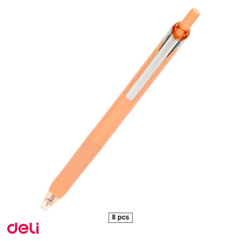 Pixuri - Set 8 pixuri cu gel Deli, cu mecanism, varf 0.7 mm, cerneala albastra