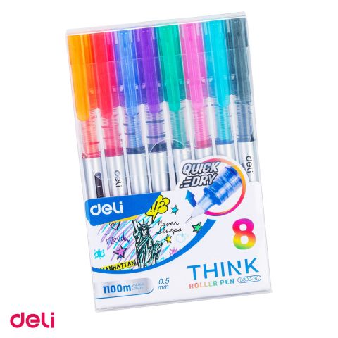 Rollere - Set 8 rollere Deli Free Ink, 0.5 mm diverse culori