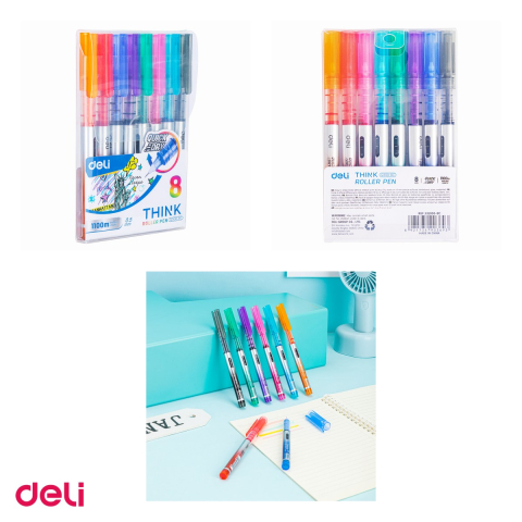 Set 8 rollere Deli Free Ink, 0.5 mm diverse culori [3]