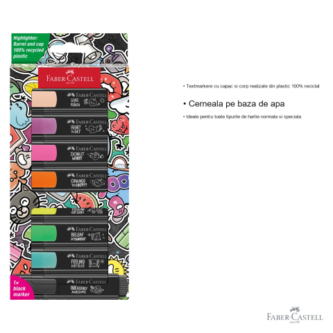 Set 8 textmarkere Faber-Castell Graffiti, varf tesit 3 grosimi, cerneala pe baza de apa, plastic reciclat [2]