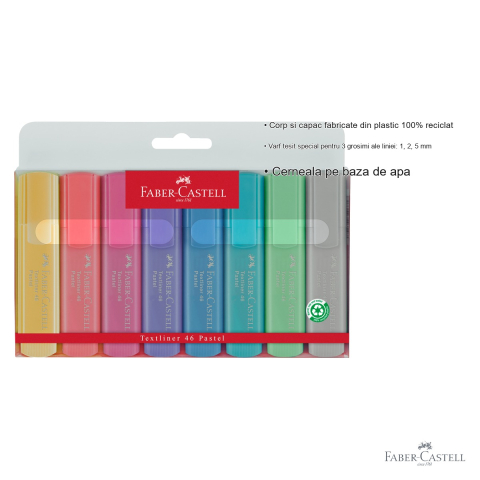 Set 8 textmarkere pastel Faber-Castell, varf tesit 3 grosimi, cerneala pe baza de apa [2]