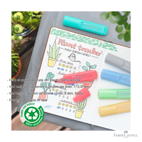 Set 8 textmarkere pastel Faber-Castell, varf tesit 3 grosimi, cerneala pe baza de apa [1]