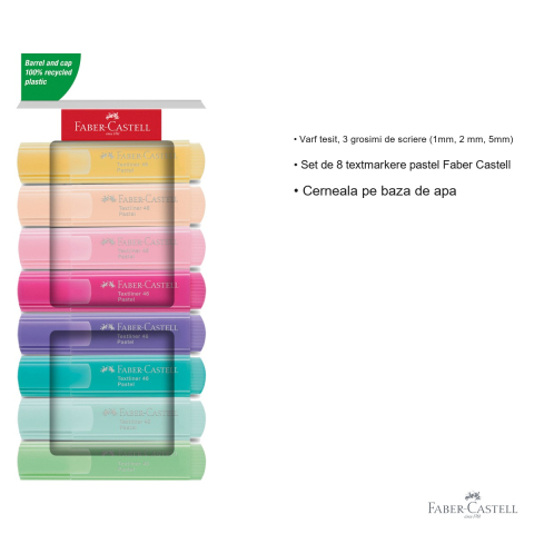 Set 8 textmarkere pastel Faber-Castell, varf tesit, cerneala pe baza de apa, pentru evidentiere documente [2]