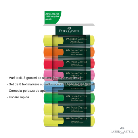 Set 8 textmarkere superfluorescente Faber-Castell 1548, varf tesit, cerneala pe baza de apa [1]