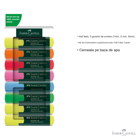 Set 8 textmarkere superfluorescente Faber-Castell 1548, varf tesit, cerneala pe baza de apa [2]
