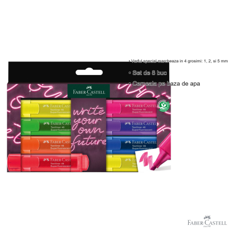 Set 8 textmarkere superfluorescente Faber-Castell Gen Z, varf special 4 grosimi, pentru toate tipurile de hartie [2]