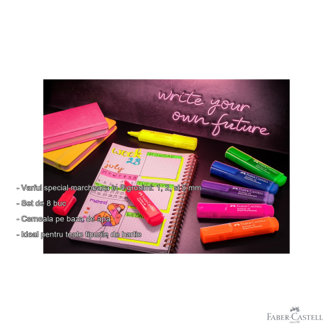 Set 8 textmarkere superfluorescente Faber-Castell Gen Z, varf special 4 grosimi, pentru toate tipurile de hartie [1]