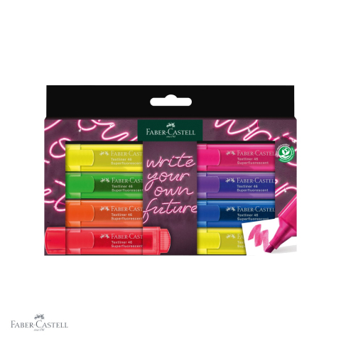 Birotica papetarie - Set 8 textmarkere superfluorescente Faber-Castell Gen Z, varf special 4 grosimi, pentru toate tipurile de hartie