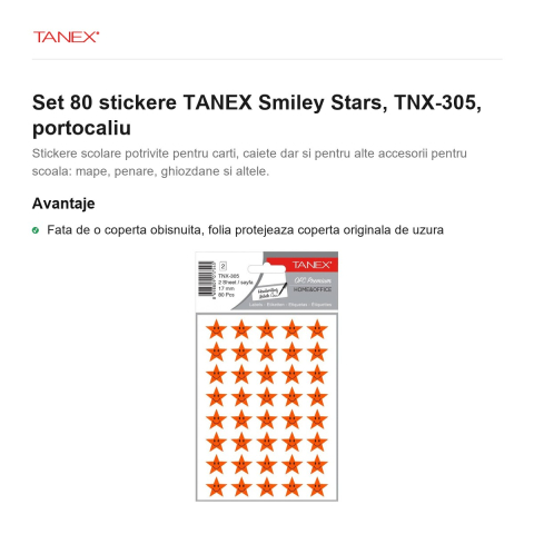 Set 80 stickere TANEX Smiley Stars, TNX-305, portocaliu [1]