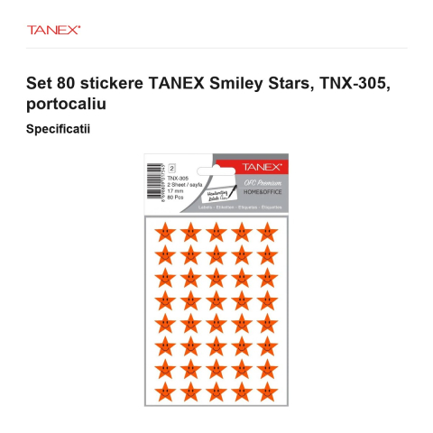 Set 80 stickere TANEX Smiley Stars, TNX-305, portocaliu [2]