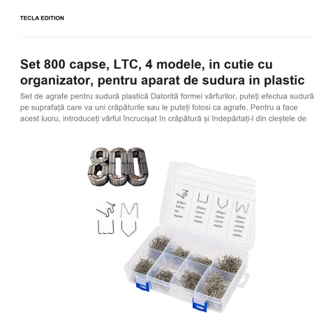Set 800 capse, LTC, 4 modele, in cutie cu organizator, pentru aparat de sudura in plastic [1]