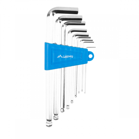 Set 9 chei hexagonale ''Allen'' tip imbus, Lanberg 41976, cu capat sferic, 1.5 / 2 / 2.5 / 3 / 4 / 5 / 6 / 8 / 10 mm, lungime 75 - 170 mm [1]