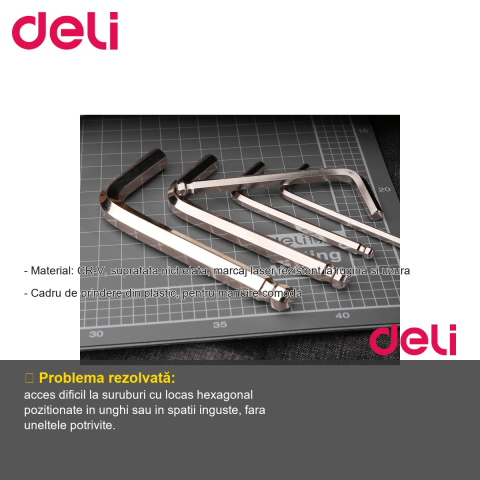 Set 9 chei imbus cap sferic Deli, material CR-V nichelet, pentru suruburi cu locas hexagonal [1]
