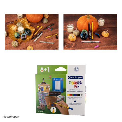 Set 9 markere decorative Centropen 2738 Decor Pen Slim, varf rotund 1.5 mm, 8 culori si alb [3]