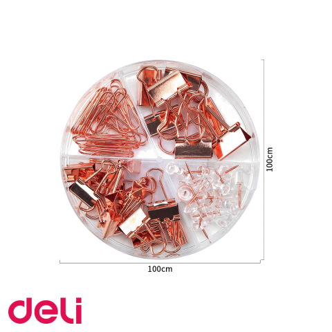 Set accesorii birou Deli auriu - agrafe, clipsuri si pioneze, organizare eficienta la birou [3]