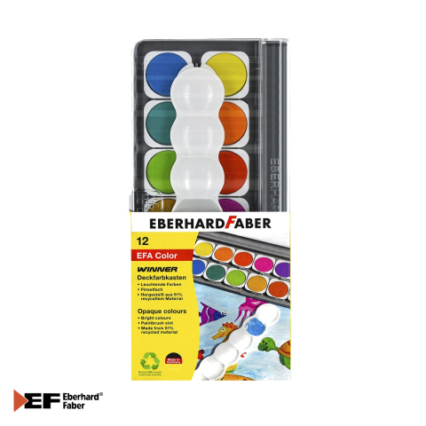 Birotica papetarie - Set acuarele 12 culori detasabile Eberhard Faber, cu paleta si tub alb, pentru scoala si desen