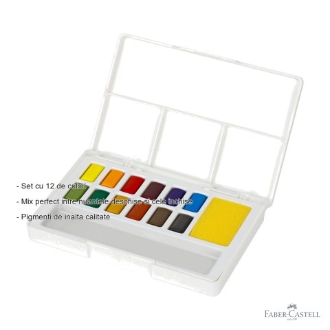Set acuarele 12 culori Faber-Castell Creative Studio, pigmenti de inalta calitate, pentru pictura in aer liber [1]